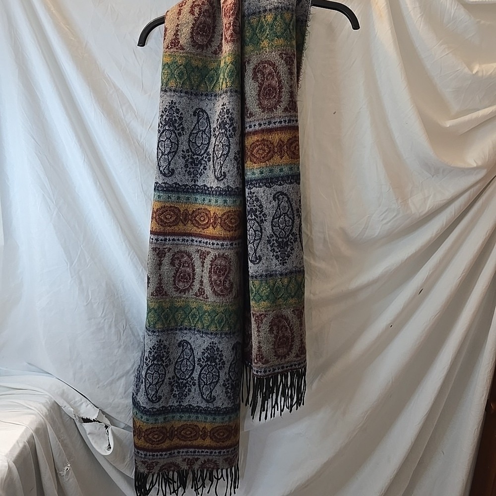 Made In Italy Paisley Scarf/shawl Fringe Trim Multicolor‎ Boho Wrap - Picture 7 of 7